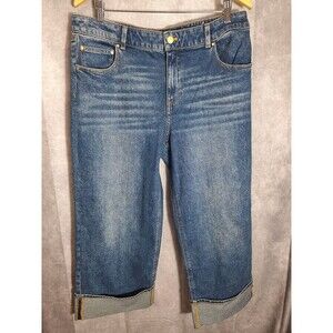 Talbots‎ Straight Ankle Cuff Jeans Sz 14 Petite Wide Leg Cuffed Blue Jeans Boho